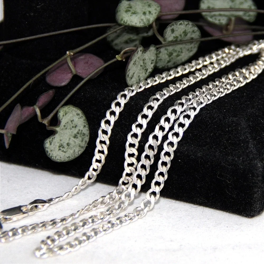 925 Sterling Silver Curb Chain Necklace 20 Inch 3.7mm Italy Flat Link Men Women